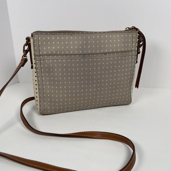Fossil Emma Crossbody Grey White Hearts Handbag 10 x 8 Purse‎ - Picture 3 of 16